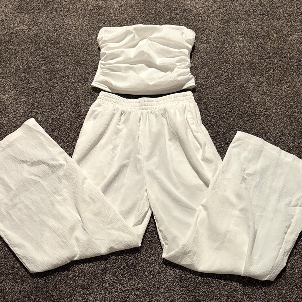 White Strapless Top and Pants Set